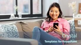  Presentation with young happy people smiling - Audience pleasing slide deck consisting of people-technology-and-leisure-concept backdrop and a ocean colored foreground