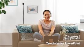  Presentation with computer music - Cool new PPT layouts with people-technology-and-leisure-concept backdrop and a coral colored foreground