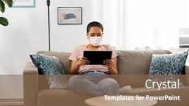  Presentation with medical face mask - Cool new PPT theme with people-technology-and-leisure-concept backdrop and a violet colored foreground