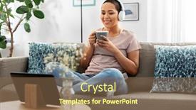  Presentation with young happy people smiling - Amazing PPT theme having people-technology-and-leisure-concept backdrop and a violet colored foreground