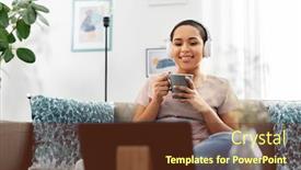  Presentation with young happy people smiling - Amazing presentation theme having people-technology-and-leisure-concept backdrop and a tawny brown colored foreground