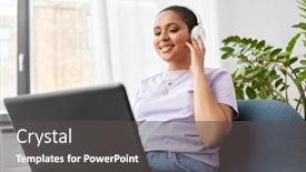  Presentation with computer music - Slide deck featuring people-technology-and-leisure-concept background and a dark gray colored foreground