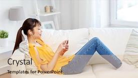  Presentation with asian music - Cool new presentation theme with earphones listening to music backdrop and a coral colored foreground