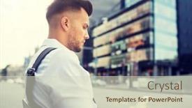  Presentation with man sitting bench - Beautiful PPT theme featuring people-technology-communication-and-lifestyle backdrop and a soft green colored foreground