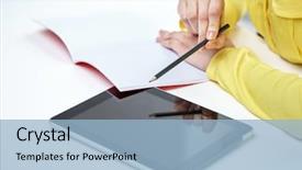  Presentation with technology education - Presentation design featuring people technology and education concept background and a light blue colored foreground