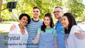  Presentation with technology students - Audience pleasing PPT layouts consisting of people technology friendship and international backdrop and a light blue colored foreground