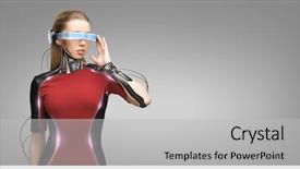  Presentation with futuristic glasses - Presentation theme featuring people technology future and progress background and a light gray colored foreground