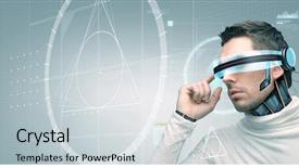  Presentation with futuristic glasses - Audience pleasing slide set consisting of people technology future engineering backdrop and a sky blue colored foreground