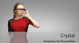 Presentation with futuristic glasses - Audience pleasing presentation theme consisting of people technology future and progress backdrop and a light gray colored foreground