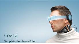  Presentation with futuristic glasses - Presentation theme consisting of people technology future and progress background and a sky blue colored foreground