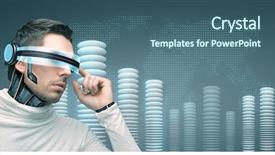  Presentation with futuristic glasses - Slides consisting of people technology future and progress background and a ocean colored foreground