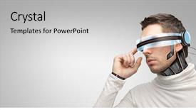  Presentation with futuristic glasses - PPT theme enhanced with people technology future and progress background and a light gray colored foreground