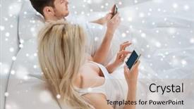  Presentation with internet addiction - Audience pleasing PPT theme consisting of people technology internet addiction and communication concept - couple with smartphones texting in bed over snow backdrop and a coral colored foreground