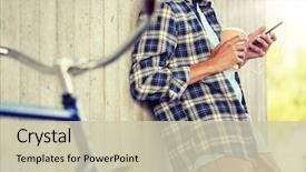  Presentation with lifestyle - Slide set featuring people technology leisure and lifestyle background and a soft green colored foreground