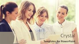  Presentation with team work - PPT layouts having people technology work and corporate concept - business team of women with tablet pc computer at office background and a lemonade colored foreground