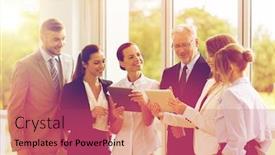  Presentation with team work - Colorful slide set enhanced with people technology work and corporate concept - business team with tablet pc computers at office backdrop and a red colored foreground