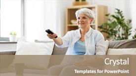  Presentation with television watching - Theme enhanced with people television and entertainment concept background and a coral colored foreground