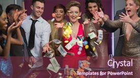  Presentation with roulette - Audience pleasing slides consisting of people throwing chips and cash backdrop and a tawny brown colored foreground