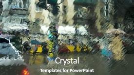  Presentation with airplane wing through airplane window - Beautiful presentation featuring people traffic - city through wet glass backdrop and a dark gray colored foreground