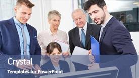  Presentation with business training - Theme having people training their computer skills background and a ocean colored foreground