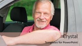  Presentation with forest and black car - PPT theme having people transportation - smiling and happy senior background and a coral colored foreground