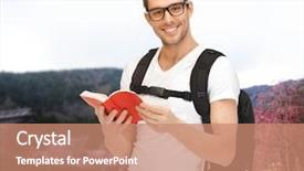  Presentation with tourism - Beautiful presentation theme featuring people travel tourism and education backdrop and a coral colored foreground