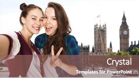  Presentation with tourism selfie - Amazing PPT layouts having students travelling - people travel tourism and friendship backdrop and a violet colored foreground