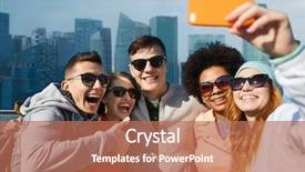  Presentation with tourism selfie - Colorful presentation theme enhanced with people travel tourism friendship backdrop and a coral colored foreground