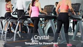  Presentation with healthy people - Audience pleasing presentation theme consisting of people using equipment in busy backdrop and a dark gray colored foreground