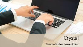  Presentation with financial - PPT theme with people using laptop and financial background and a  colored foreground