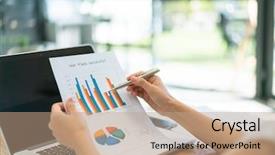  Presentation with financial - Cool new slides with people using laptop and financial backdrop and a coral colored foreground