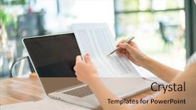  Presentation with well - Cool new slide set with people using laptop and financial backdrop and a  colored foreground