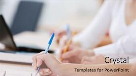  Presentation with young people in the club - Slide set consisting of people using laptop at classroom background and a coral colored foreground