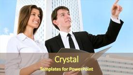  Presentation with young business people - Beautiful PPT theme featuring people visiting the modern office backdrop and a  colored foreground