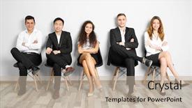  Presentation with interview - Slide deck with people waiting for interview background and a mint green colored foreground