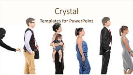  Presentation with waiting line - Amazing slide set having people waiting in a que backdrop and a cream colored foreground