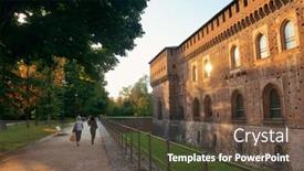  Presentation with walk - Amazing presentation theme having people-walk-in-park backdrop and a tawny brown colored foreground