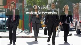  Presentation with street - Beautiful slide deck featuring people walking - group of businesspeople crossing street backdrop and a tawny brown colored foreground