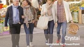  Presentation with walking - PPT theme enhanced with people walking at the green background and a gray colored foreground