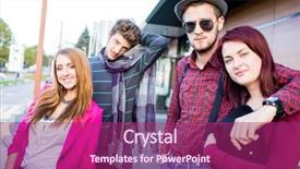  Presentation with city people walking - Audience pleasing presentation theme consisting of people walking down the street backdrop and a violet colored foreground