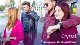  Presentation with city people walking - Presentation design enhanced with people walking down the street background and a  colored foreground