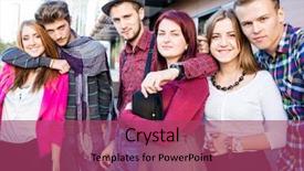  Presentation with city people walking - Amazing presentation theme having people walking down the street backdrop and a violet colored foreground