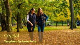  Presentation with city people walking - Presentation theme featuring people walking in city park background and a tawny brown colored foreground