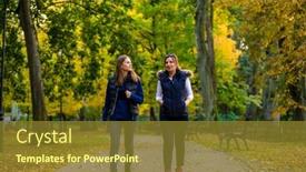  Presentation with city people walking - PPT theme having people walking in city park background and a tawny brown colored foreground