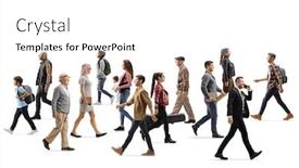  Presentation with walking - Colorful PPT theme enhanced with people-walking-in-different-directions backdrop and a white colored foreground