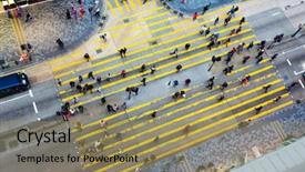  Presentation with road intersection - Slide set with people walking though road intersection background and a coral colored foreground