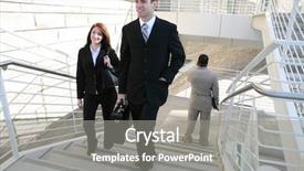  Presentation with business people moving gear - Amazing slides having people walking up the stairs backdrop and a gray colored foreground