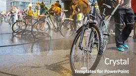  Presentation with wash - Slide set consisting of people wash bicycles before competition background and a gray colored foreground
