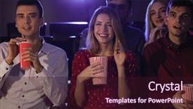  Presentation with movie - Audience pleasing PPT theme consisting of people watching movie in cinema backdrop and a wine colored foreground