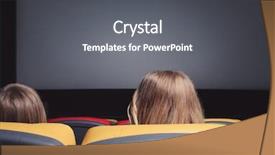  Presentation with movie cinema or theater audience - Presentation design having people watching movie in cinema background and a dark gray colored foreground